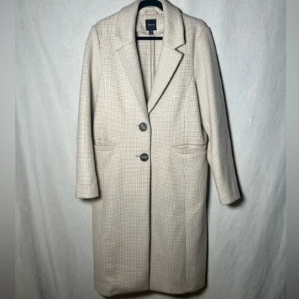 RW&Co Fitted Long Print Coat with Tailored Collar and Pockets - Size XL in Cream